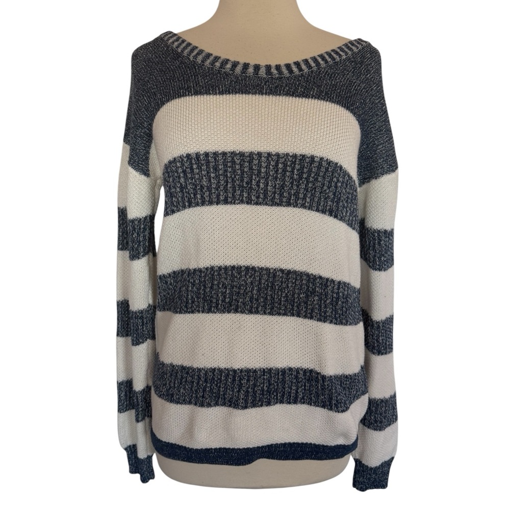 Vintage Havana Women’s Knit Pullover Sweater Size M White Black Stripe Ties Back